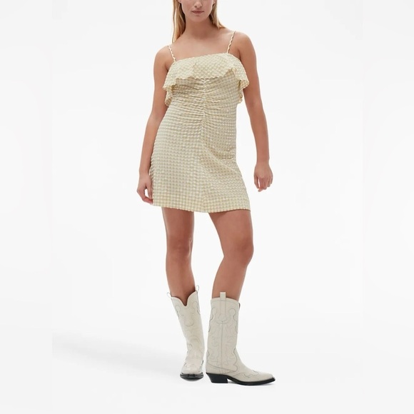 New! GANNI Gingham Check-Print Ruffled Minidress 45247 - Picture 2 of 16